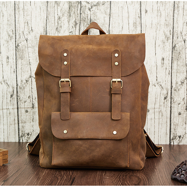 Brown 15.6" Vintage Leather Backpack J1224-Leather Backpack-Brown-Free Shipping Leatheretro
