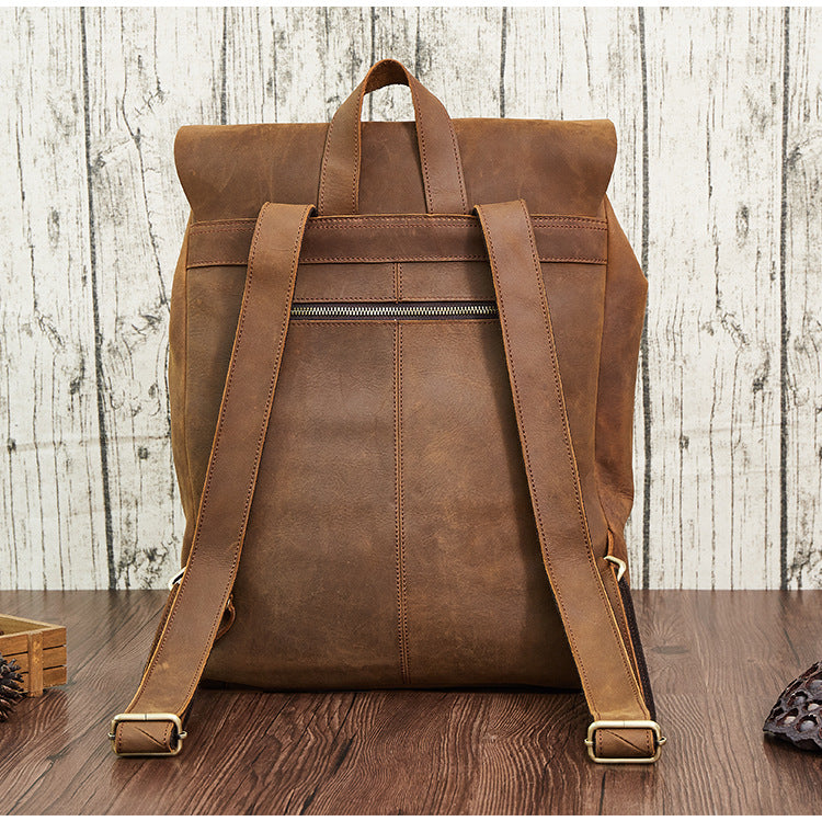 Brown 15.6" Vintage Leather Backpack J1224-Leather Backpack-Brown-Free Shipping Leatheretro