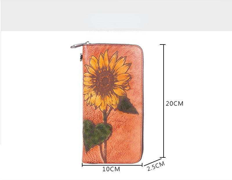 3D Sunflower Design Handmade Leather Wallets for Women 8022-Handbags, Wallets & Cases-Red-Free Shipping Leatheretro