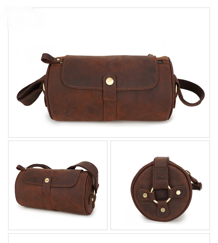 Vintage Men's Leather Crossbody Bucket Bags M001-Leather Women Bags-Dark Brown-Free Shipping Leatheretro