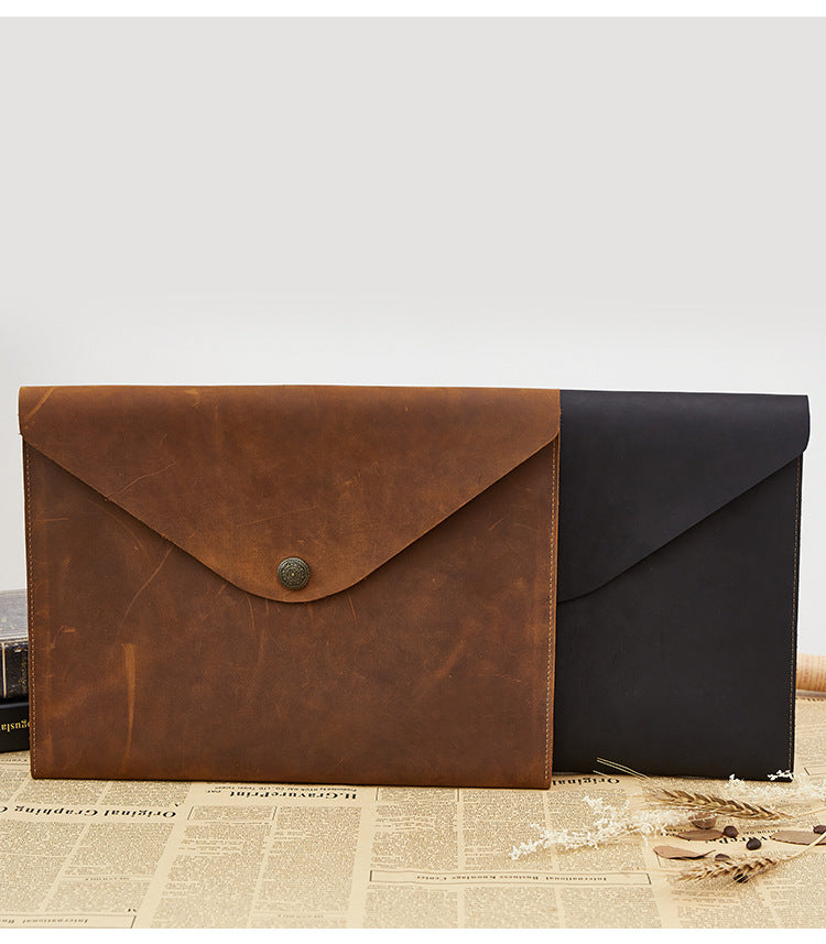 Vintage Thin 12" Leather Business Portfolio 2058-Leather padfolio-Black-Free Shipping Leatheretro