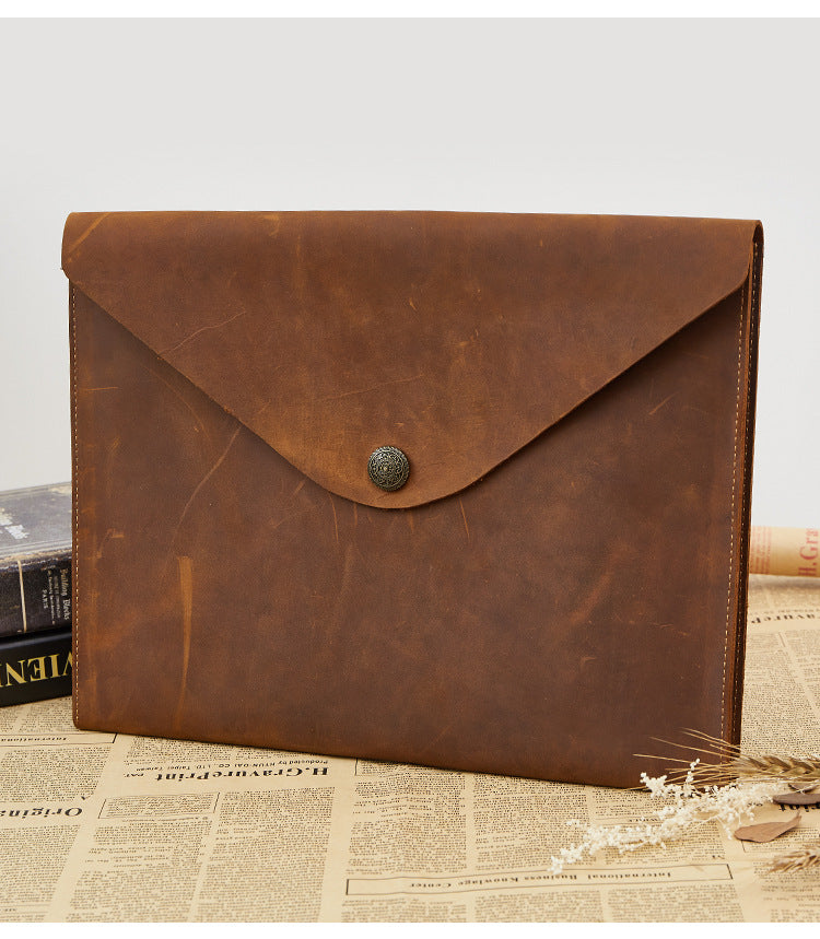 Vintage Thin 12" Leather Business Portfolio 2058-Leather padfolio-Brown-Free Shipping Leatheretro