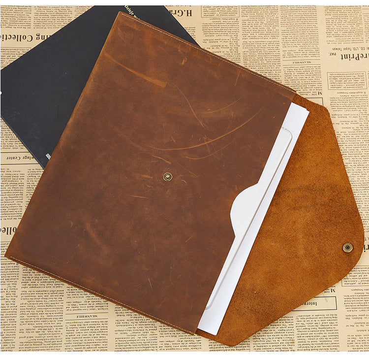 Vintage Thin 12" Leather Business Portfolio 2058-Leather padfolio-Black-Free Shipping Leatheretro