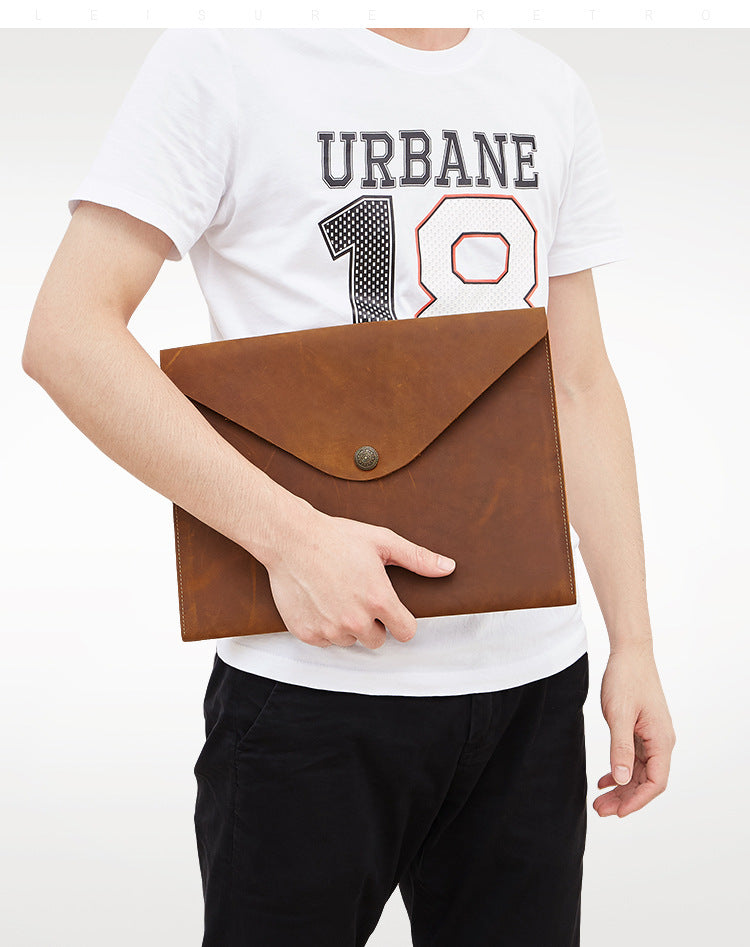 Vintage Thin 12" Leather Business Portfolio 2058-Leather padfolio-Black-Free Shipping Leatheretro