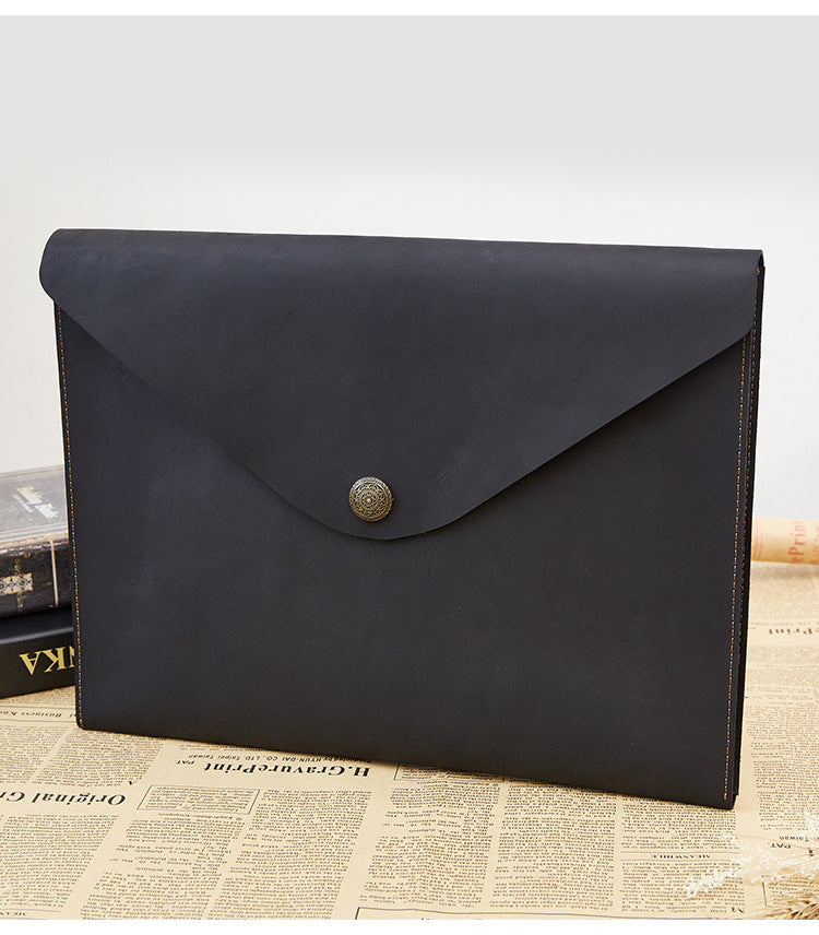 Vintage Thin 12" Leather Business Portfolio 2058-Leather padfolio-Black-Free Shipping Leatheretro
