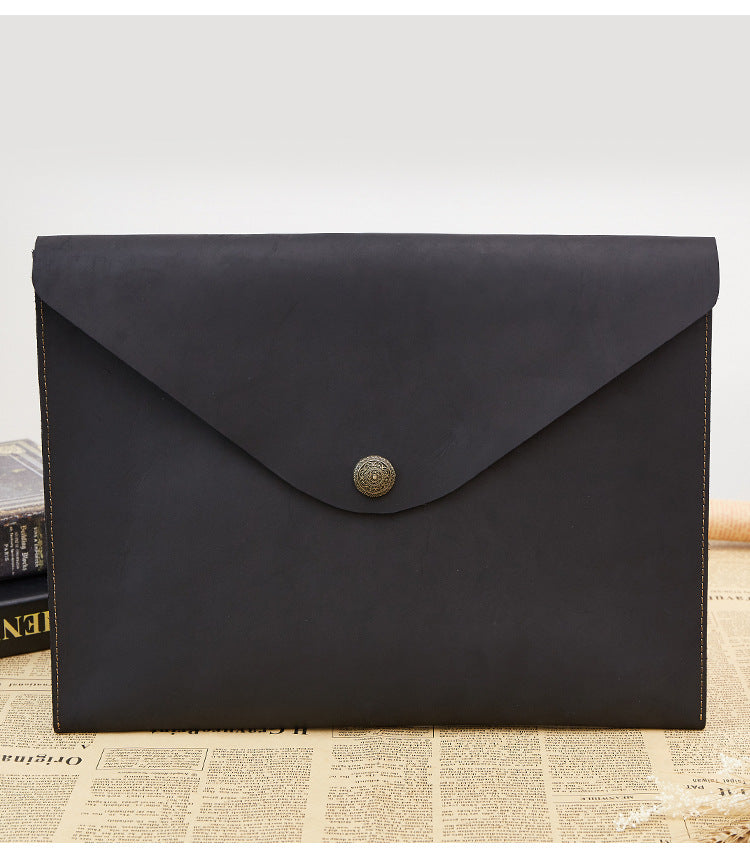 Vintage Thin 12" Leather Business Portfolio 2058-Leather padfolio-Black-Free Shipping Leatheretro