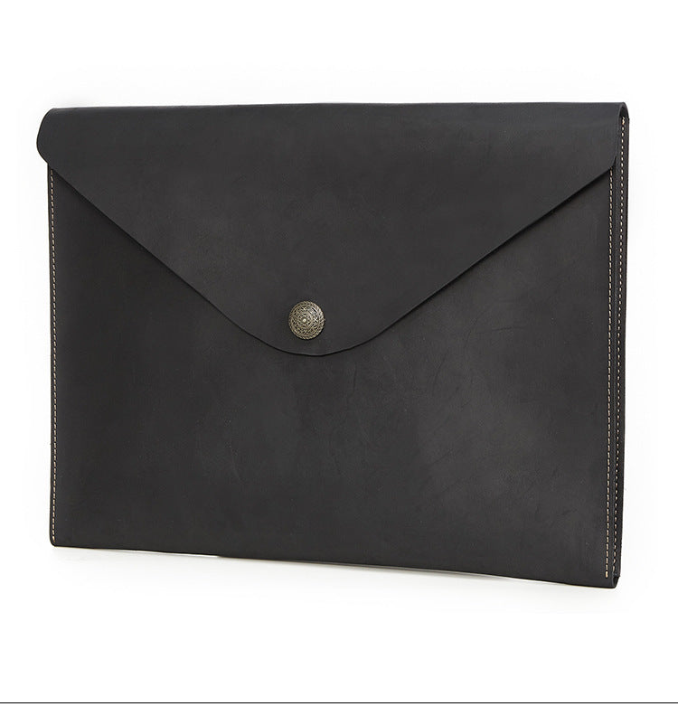 Vintage Thin 12" Leather Business Portfolio 2058-Leather padfolio-Black-Free Shipping Leatheretro