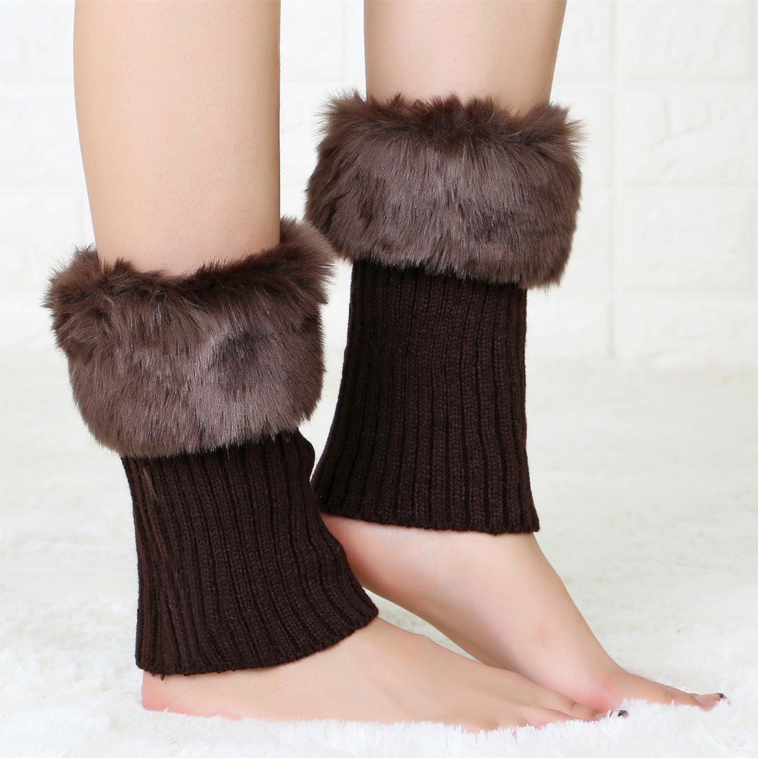 2 Pairs/set Knitted Fur Boot Covers for Women-boot cover-Coffee-Free Shipping Leatheretro
