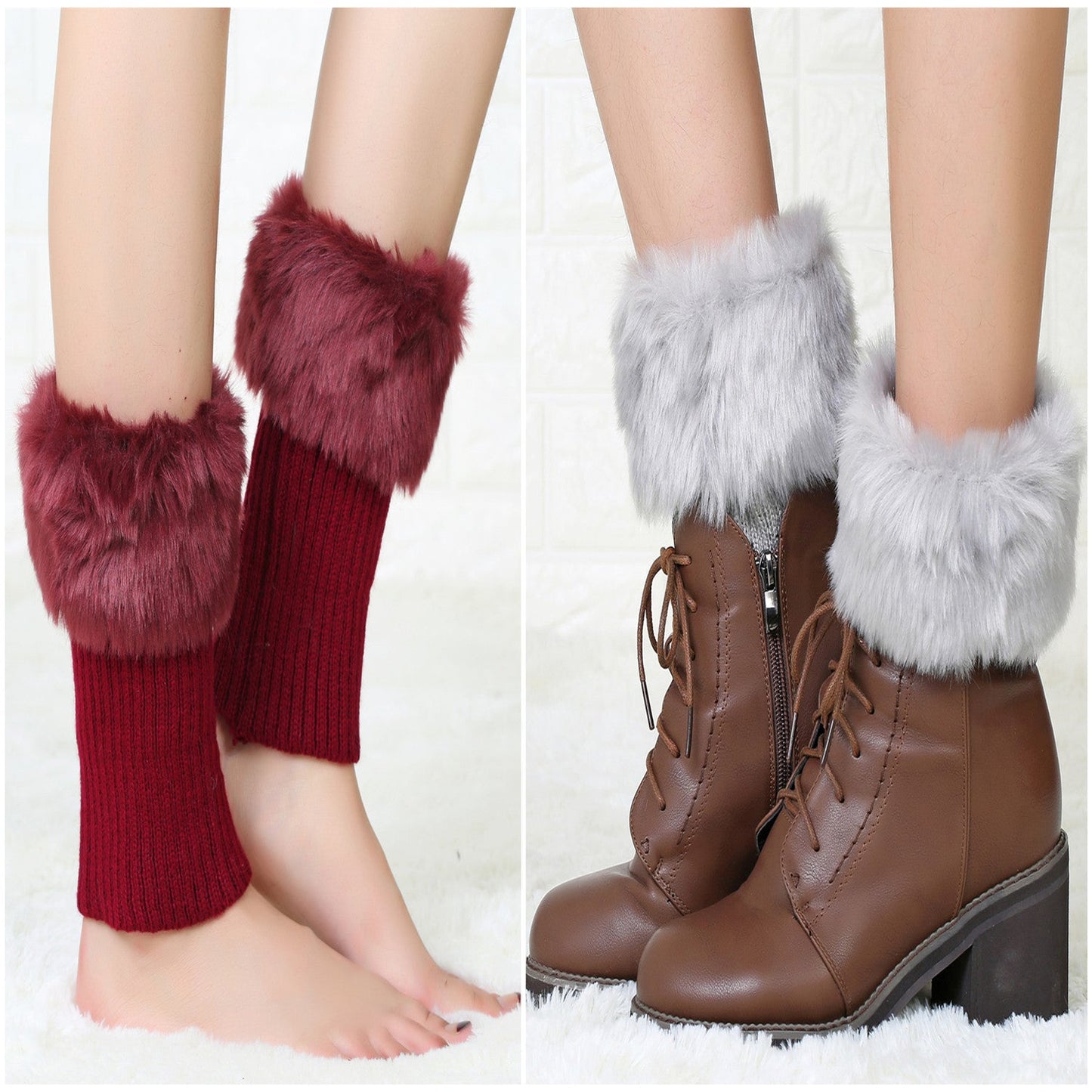 2 Pairs/set Knitted Fur Boot Covers for Women-boot cover-Black-Free Shipping Leatheretro
