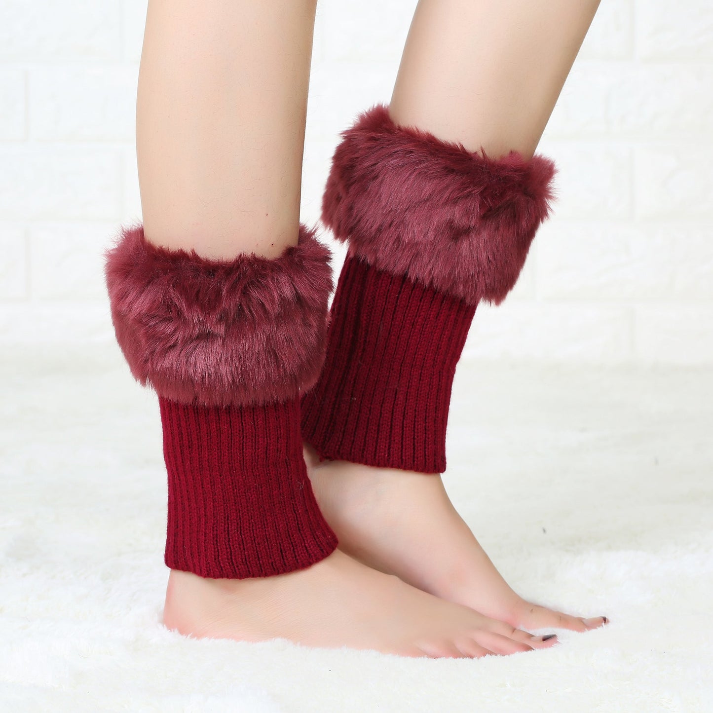 2 Pairs/set Knitted Fur Boot Covers for Women-boot cover-Red-Free Shipping Leatheretro