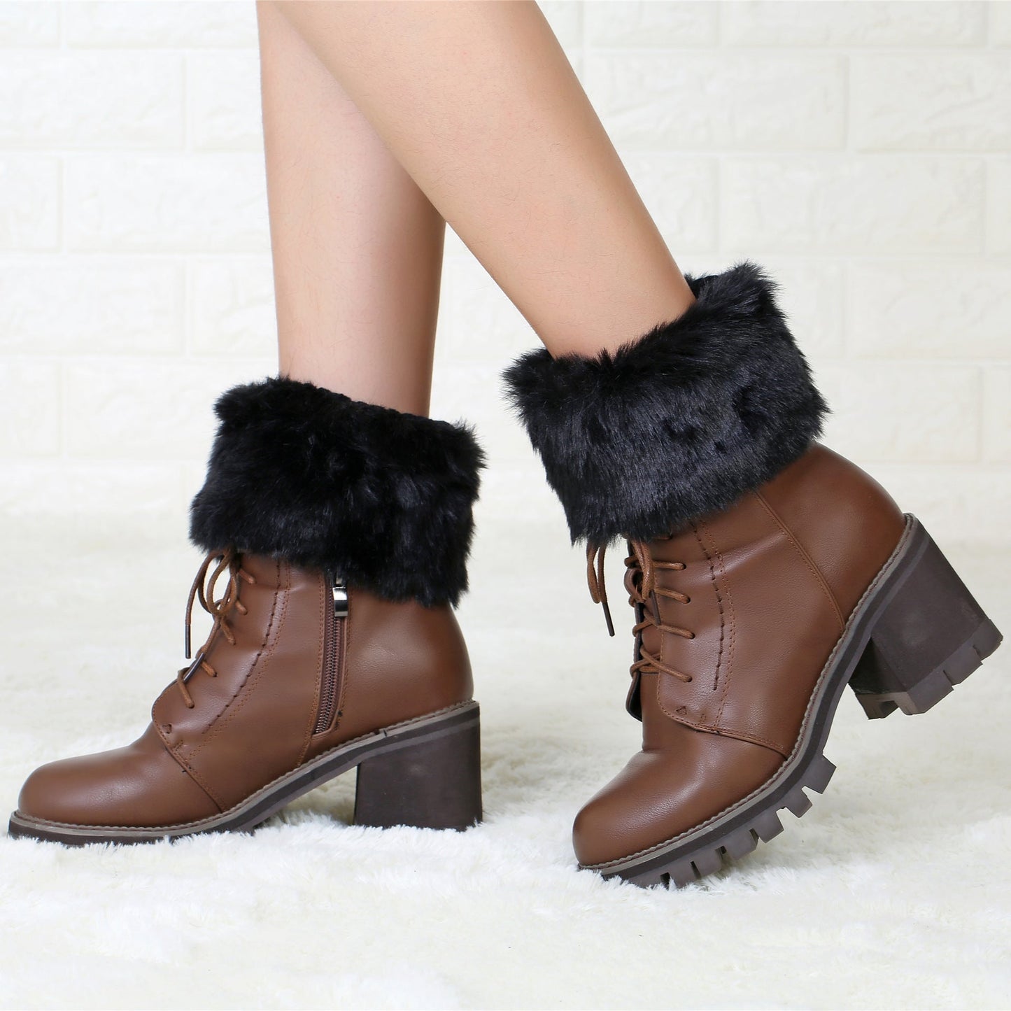 2 Pairs/set Knitted Fur Boot Covers for Women-boot cover-Black-Free Shipping Leatheretro
