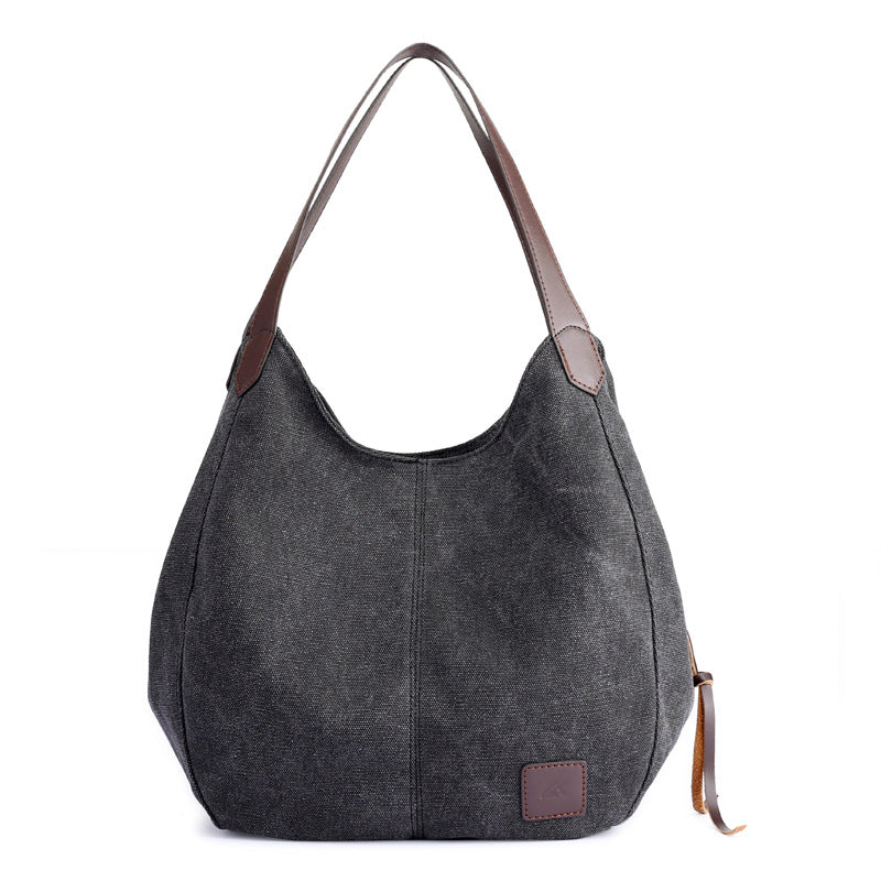 Simple Canvas Handbag for Girls 1317-Handbags-Black-Free Shipping Leatheretro