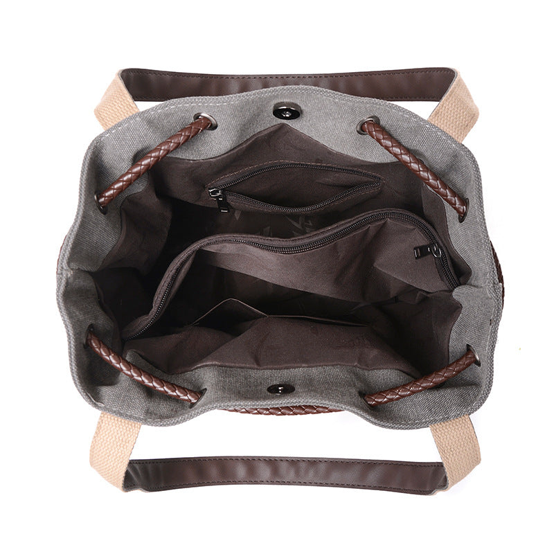 Boho Drawstring Canvas Handbags for Women 1116-Handbags-Black-Free Shipping Leatheretro