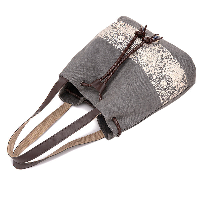 Boho Drawstring Canvas Handbags for Women 1116-Handbags-Black-Free Shipping Leatheretro