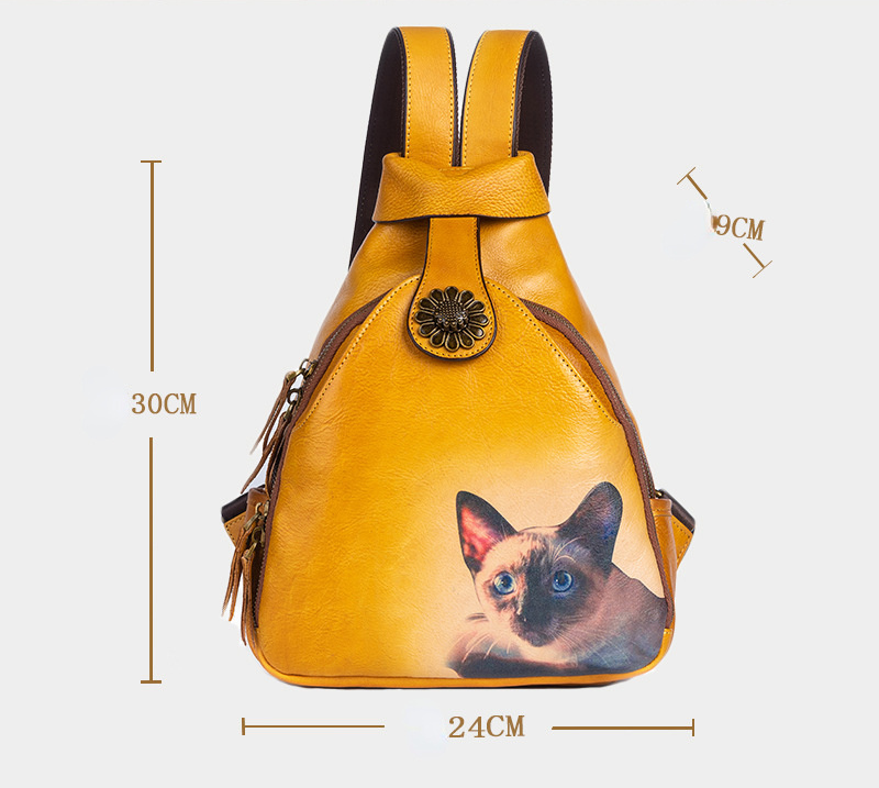 Vintage Embossing Leather Women Backpacks C315-Leatehr Backpack-Yellow-Free Shipping Leatheretro