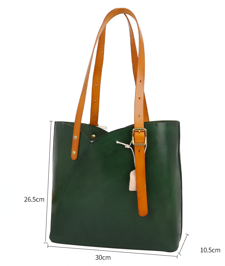 80s Vegetable Tanned Leather Tote Handbag for Women LC29-Handbag & Wallet Accessories-Green-Free Shipping Leatheretro