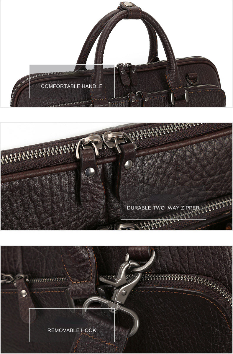 15.6" Business Cowhide Leather Briefcase for Men P0089-Briefcases-Black-Free Shipping Leatheretro
