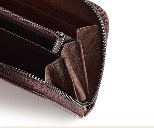 Vintage Handmade Cowhide Leather Zipper Long Wallet for Women 6615-Coffee-Free Shipping Leatheretro