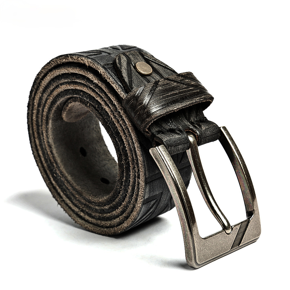 Men's Handmade Leather Casual Belt 16009-Leather Belt-Black-Free Shipping Leatheretro