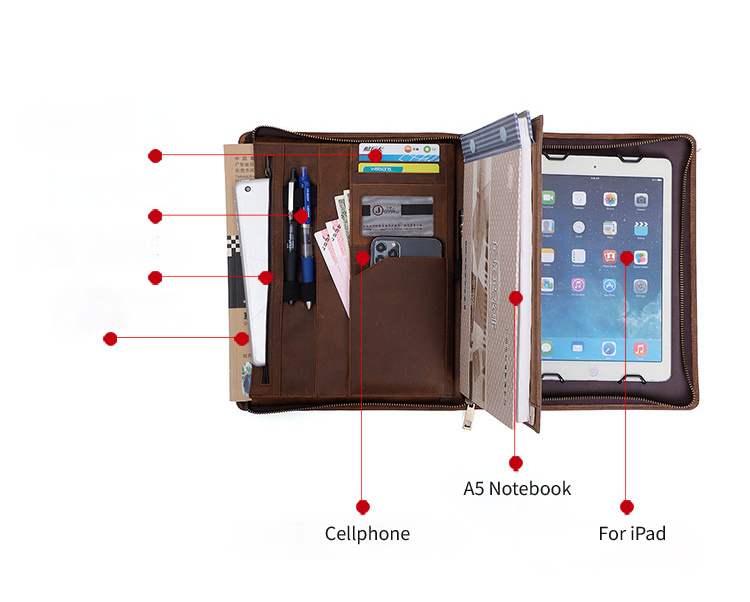 Retro Leather Multi Funcitonal padfolio Case J2110-Brown-Free Shipping Leatheretro