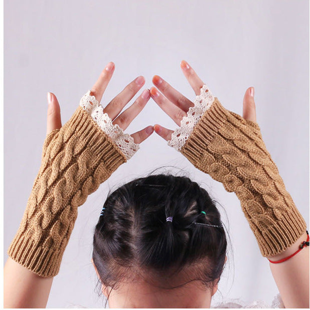 2 Pairs/Set Lovely Finger Less Knitted Gloves for Girl-Gloves & Mittens-Brown-One Size-Free Shipping Leatheretro