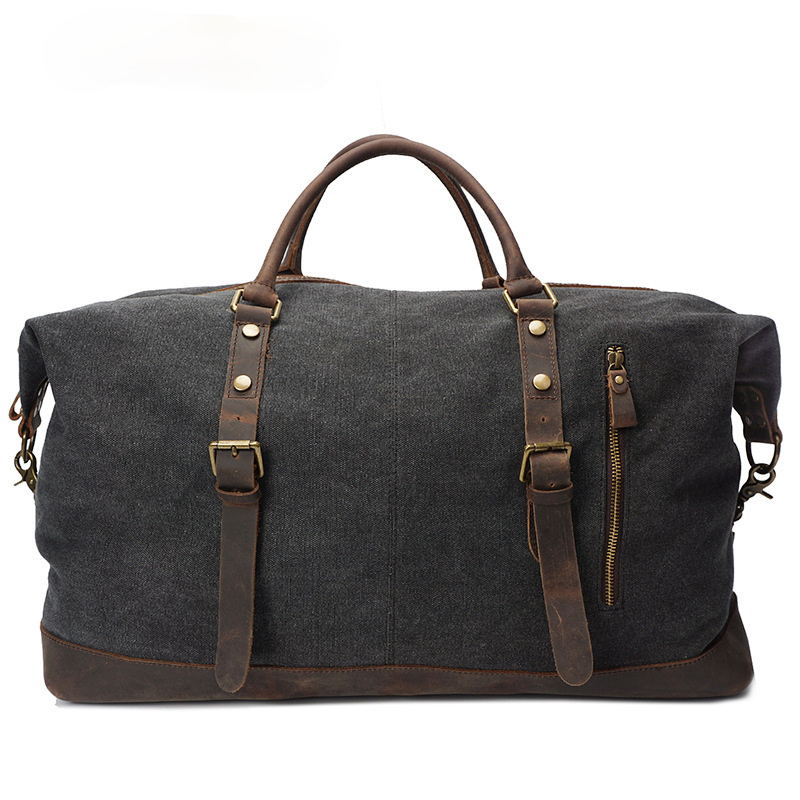 Men's Travel Canvas Leather Duffle Bag D-2077-Leather Duffle Bags-Dark Gray-Free Shipping Leatheretro
