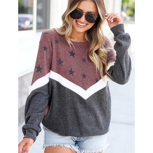 Women Long Sleeves Star Print Fall Sweaters-Shirts & Tops-Khaki-S-Free Shipping Leatheretro