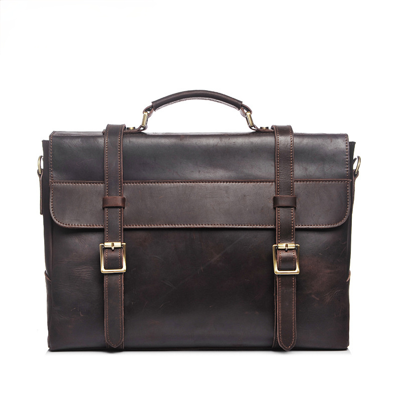 Retro Handmade Leather Travle Briefcase B-8049-Leather Briefcase-Dark Brown-Free Shipping Leatheretro
