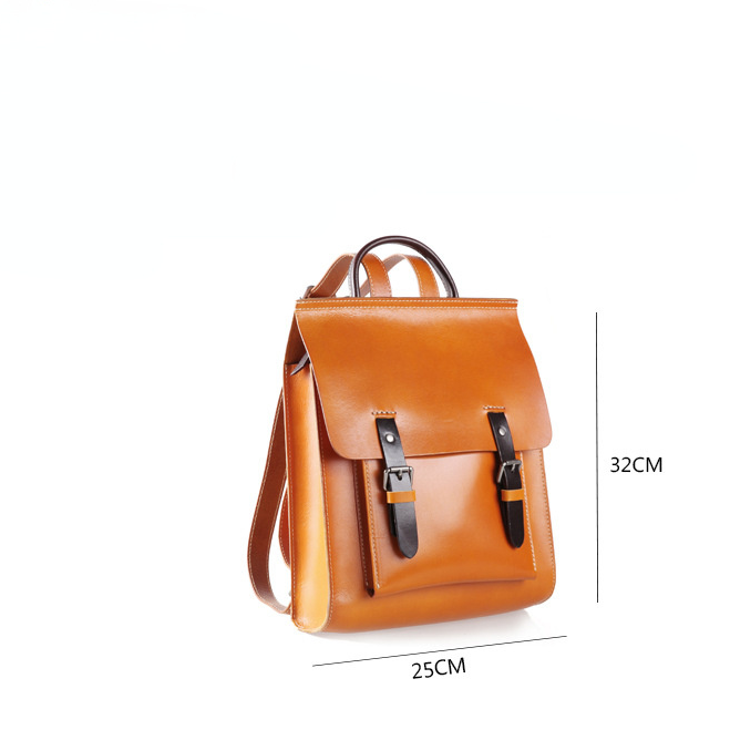 Hanmade Vegetable Tanned Leather Backpack for Women-Backpacks-Black-Free Shipping Leatheretro