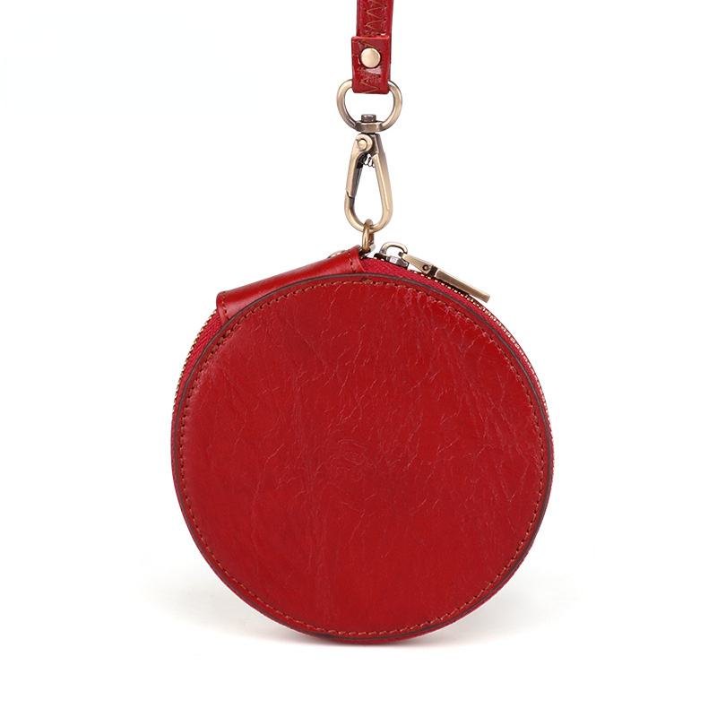 Cute Round Leather Changes Wallets K058-Leather Purses-Wine Red-Free Shipping Leatheretro