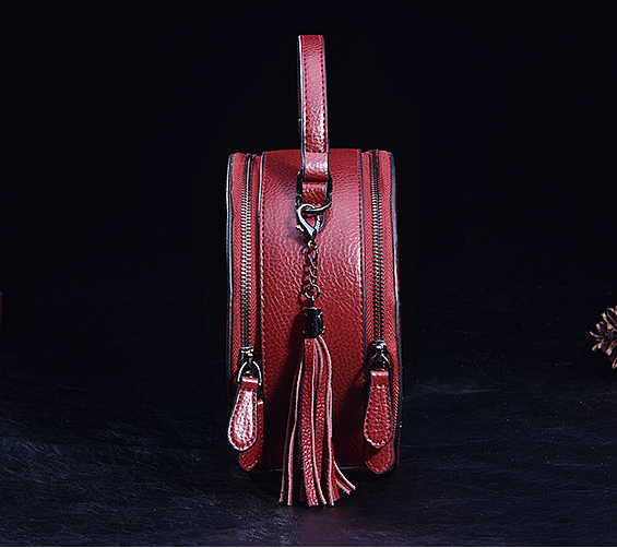 Vintage Toem Embossing Round Shape Leather Tote Bags 9785-Leather Bags for Women-Wine Red-Free Shipping Leatheretro