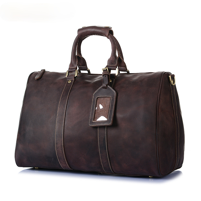 Retro Leather Portable Travel Duffle Bags D-8016-Leather Duffle Bags-Dark Brown-Free Shipping Leatheretro