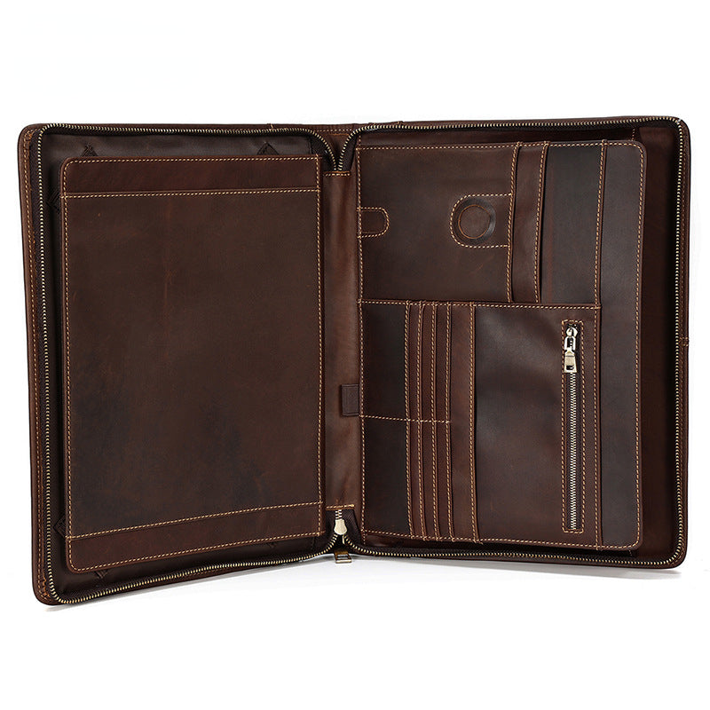 13.3" Leather Laptop Case Portfolio&Padfolio with Handle 6394-Leather Portfolio-Coffee-Free Shipping Leatheretro
