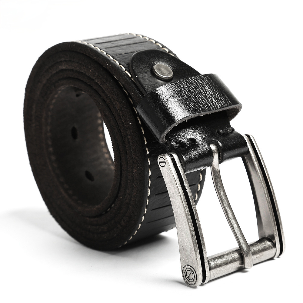Handmade Leather Steel Buckles Men's Belt B010-Leather Belt-Black-Free Shipping Leatheretro