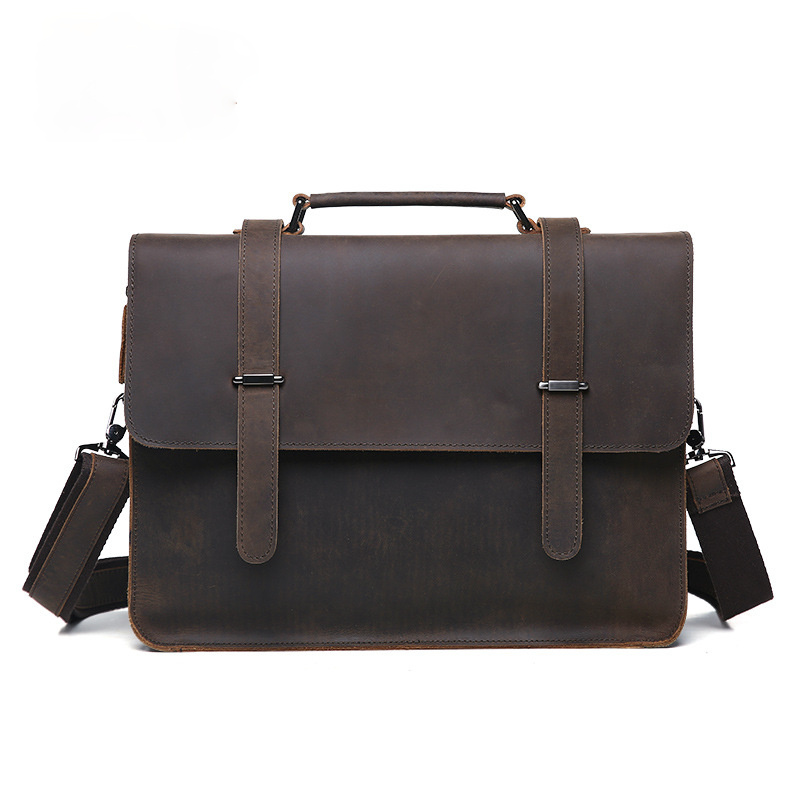 Vintage Crazy Horse Leather Business Briefcase Laptop J6148-Leather Briefcase-Dark Coffee-Free Shipping Leatheretro