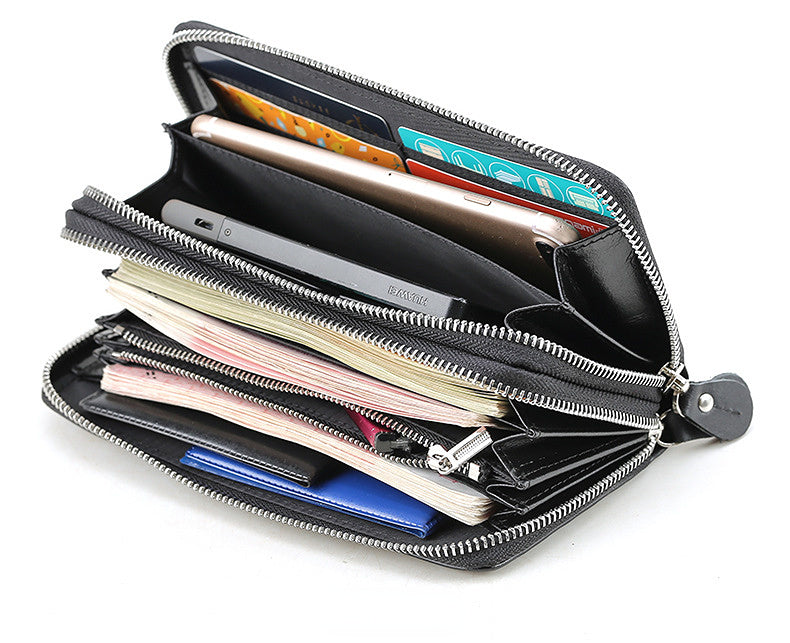 Woven Large Storage Double Zipper Leather Waleets 4009-Handbags, Wallets & Cases-Black-Free Shipping Leatheretro