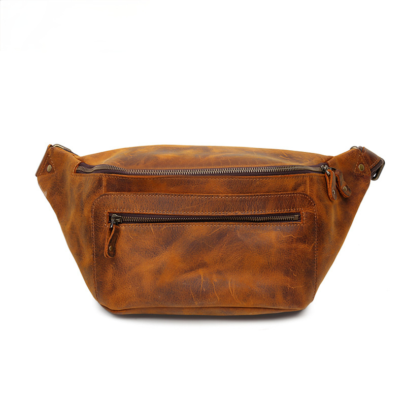 Men's Leather Waist Casual Bag 8725-Leather bags for men-Brwon Crazy horse-Free Shipping Leatheretro