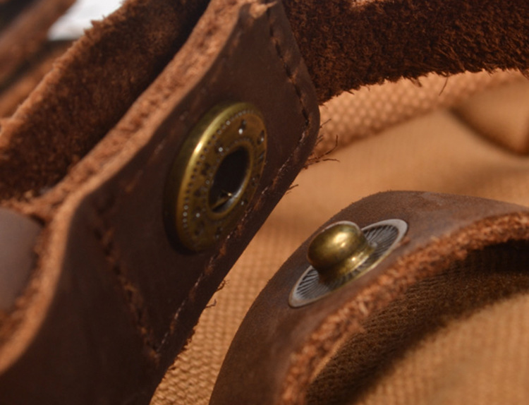 Durable Large Capacity Leisure Canvas Backpack C2105-Leather Canvas Backpack-Khaki-Free Shipping Leatheretro