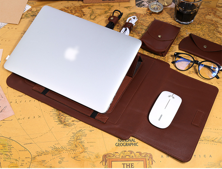 Vintage Multifunctional 13.3 Leather padfolio Laptop Bag J6522-Leather padfolio-Brown-Free Shipping Leatheretro