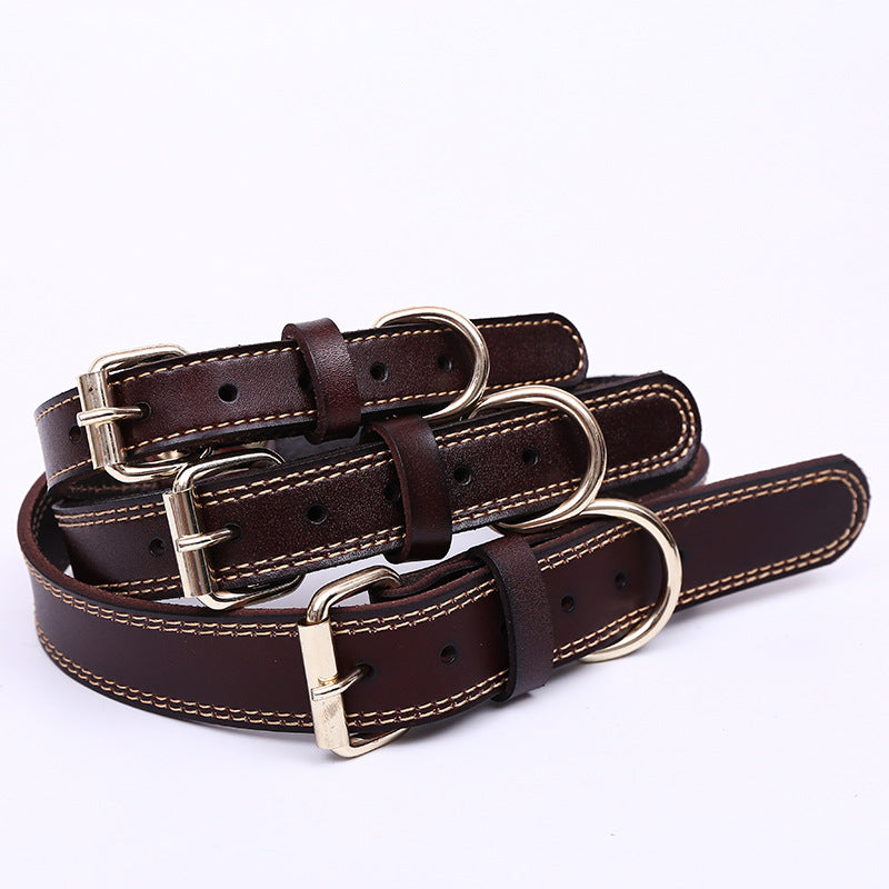 Handmade Vintage Cowhide Leather Dog Collar-Coffee-XS-35cm/14"-Free Shipping Leatheretro
