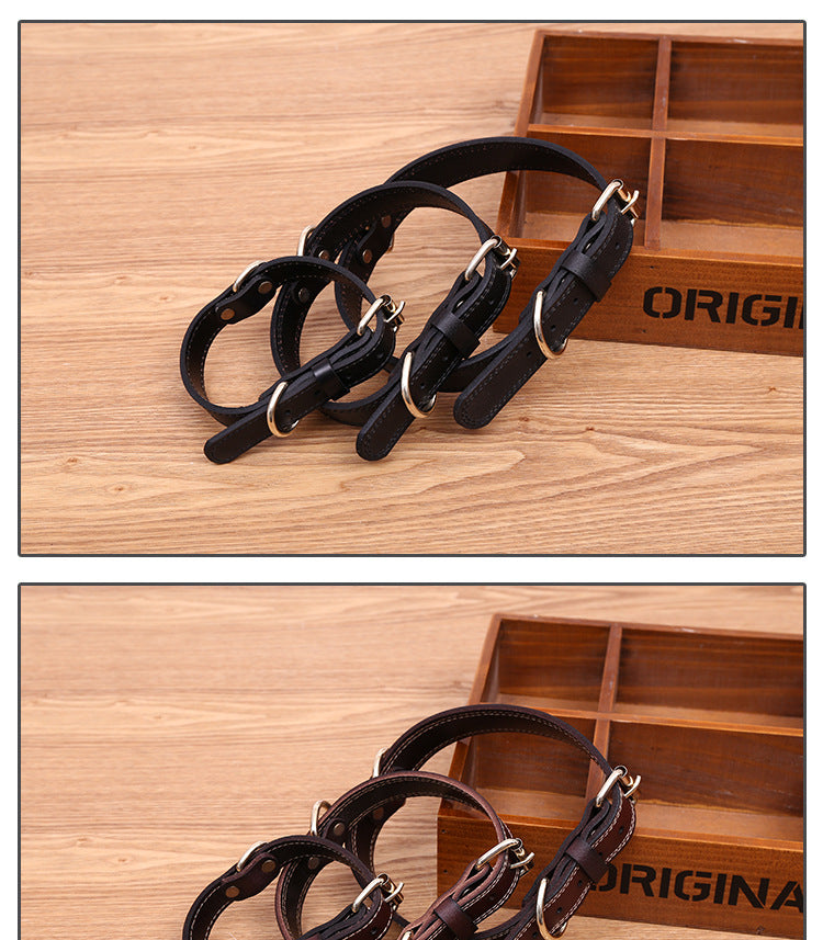 Handmade Vintage Cowhide Leather Dog Collar-Coffee-XS-35cm/14"-Free Shipping Leatheretro