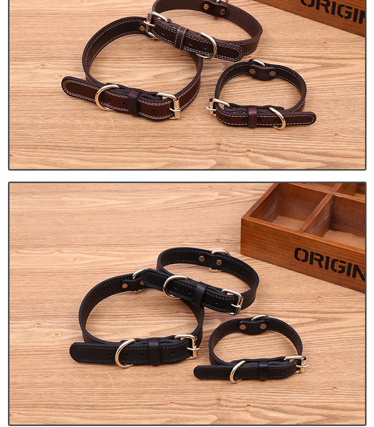Handmade Vintage Cowhide Leather Dog Collar-Coffee-XS-35cm/14"-Free Shipping Leatheretro