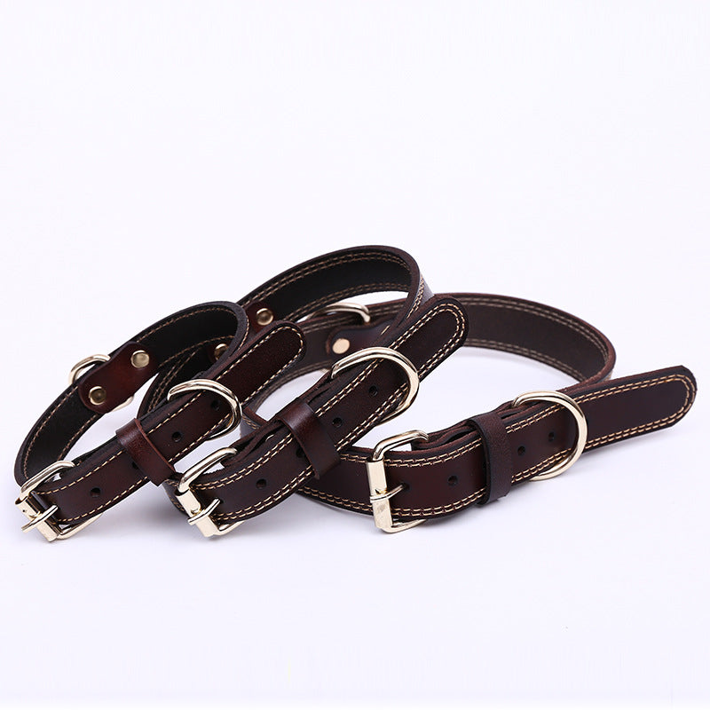 Handmade Vintage Cowhide Leather Dog Collar-Coffee-XS-35cm/14"-Free Shipping Leatheretro