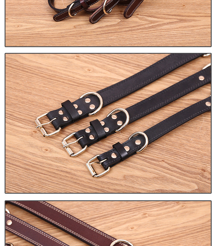 Handmade Vintage Cowhide Leather Dog Collar-Coffee-XS-35cm/14"-Free Shipping Leatheretro