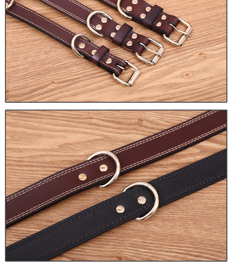 Handmade Vintage Cowhide Leather Dog Collar-Coffee-XS-35cm/14"-Free Shipping Leatheretro