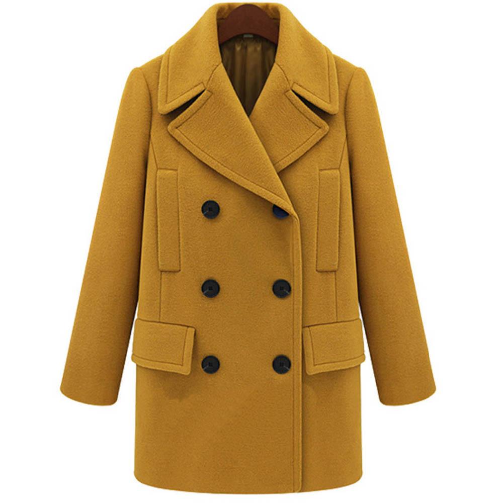 Women Plus Sizes Casual Overcoat Outerwear-Outerwear-Yellow-L-Free Shipping Leatheretro