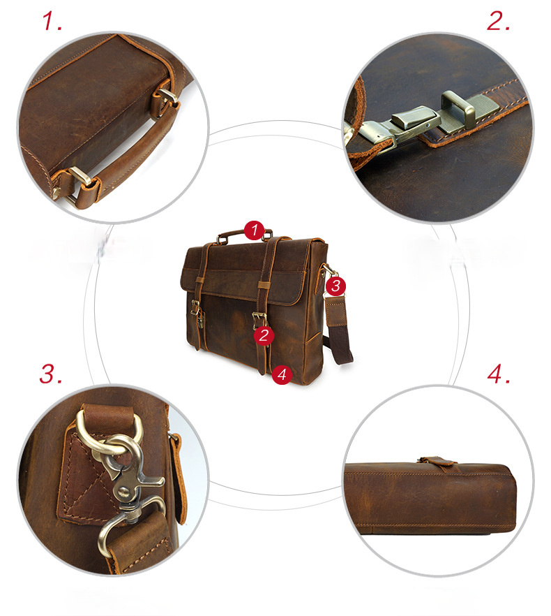 Retro Handmade Leather Travle Briefcase B-8049-Leather Briefcase-Dark Brown-Free Shipping Leatheretro