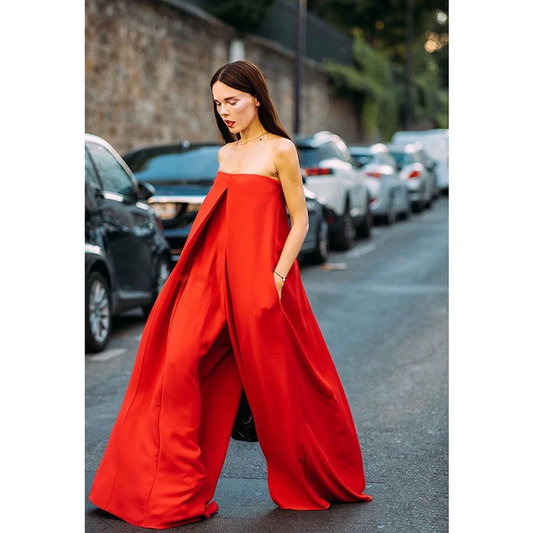 Red Off The Shoulder Women Loose Jumpsuits-One Piece Suits-Red-S-Free Shipping Leatheretro