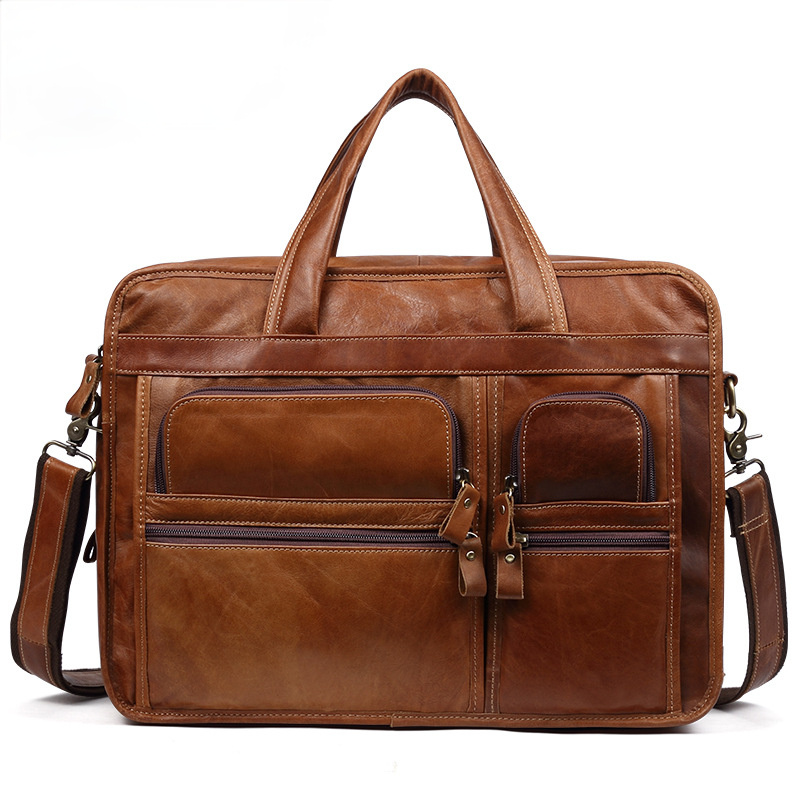 Men's Handmade Leather Business Briefcase B9913-Leather Briefcase-Brown-Free Shipping Leatheretro