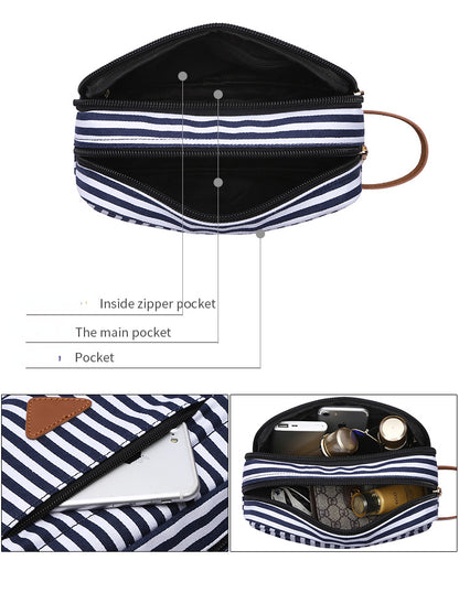 Blue Stiped Cosmetics Storage Bag 7887-Cosmetic & Toiletry Bags-Blue Striped-Free Shipping Leatheretro